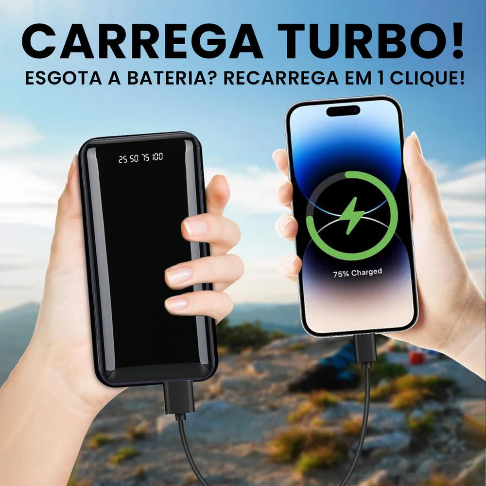 Powerbank 20000mAh com Lanterna LED — Carregador Portátil Design Favo de Mel