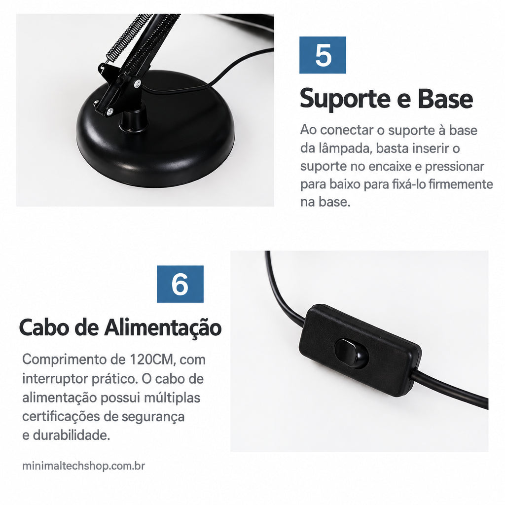 Luminária Articulada Minimal Tech - Braço Longo Premium