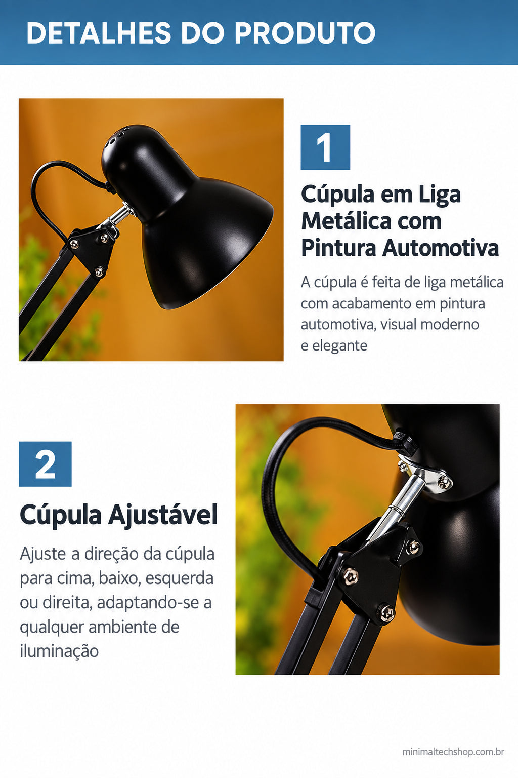 Luminária Articulada Minimal Tech - Braço Longo Premium