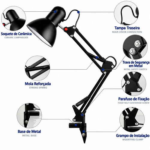 Luminária Articulada Minimal Tech - Braço Longo Premium