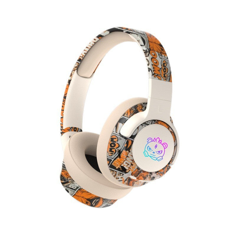 Fone Bluetooth Over-Ear com LED e Estampa Graffiti 3D — Sem Costura