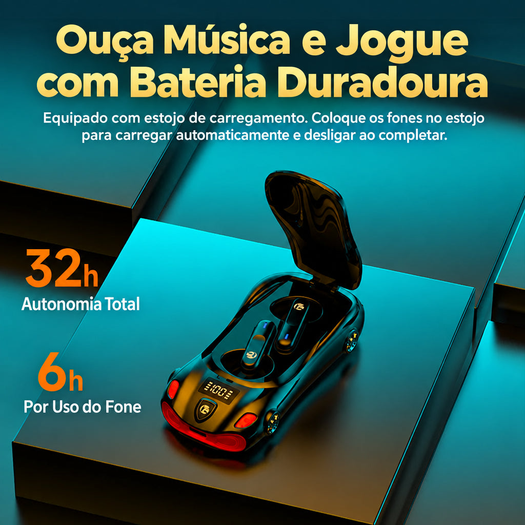 Fone TWS L24 Sem Fio — Bluetooth Esportivo Design Carro com Baixa Latência