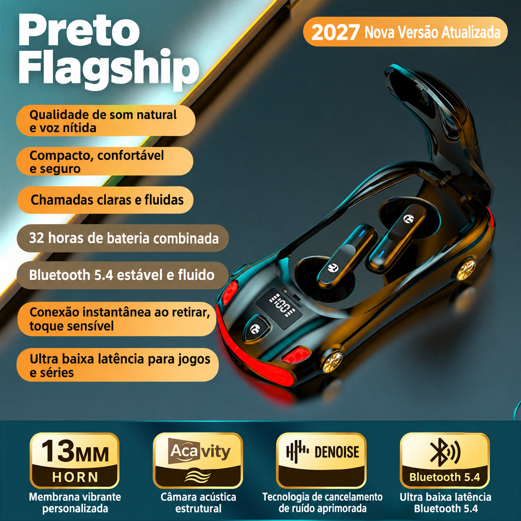 Fone TWS L24 Sem Fio — Bluetooth Esportivo Design Carro com Baixa Latência