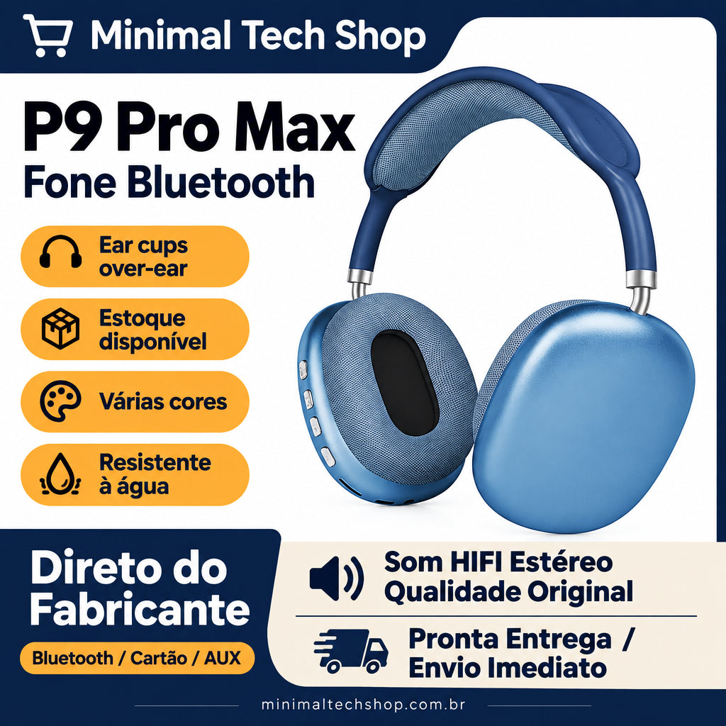 Fone Bluetooth P9 Pro Max Sem Fio com Cancelamento de Ruído