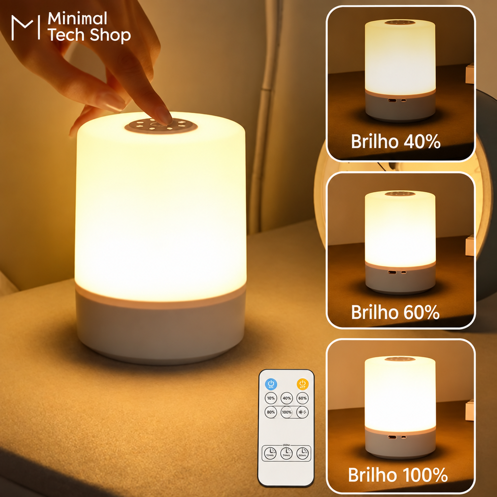 Luminária LED de Mesa Recarregável com Dimmer
