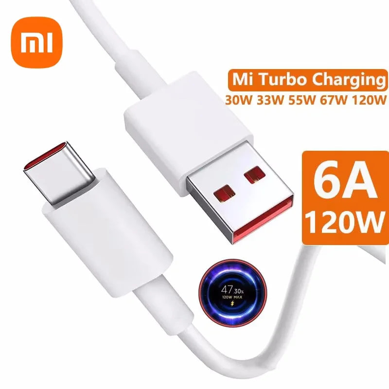 Cabo USB-C 6A Original Xiaomi Turbo Charge 1m / 1,8m — vista frontal (imagem 1 de 9)