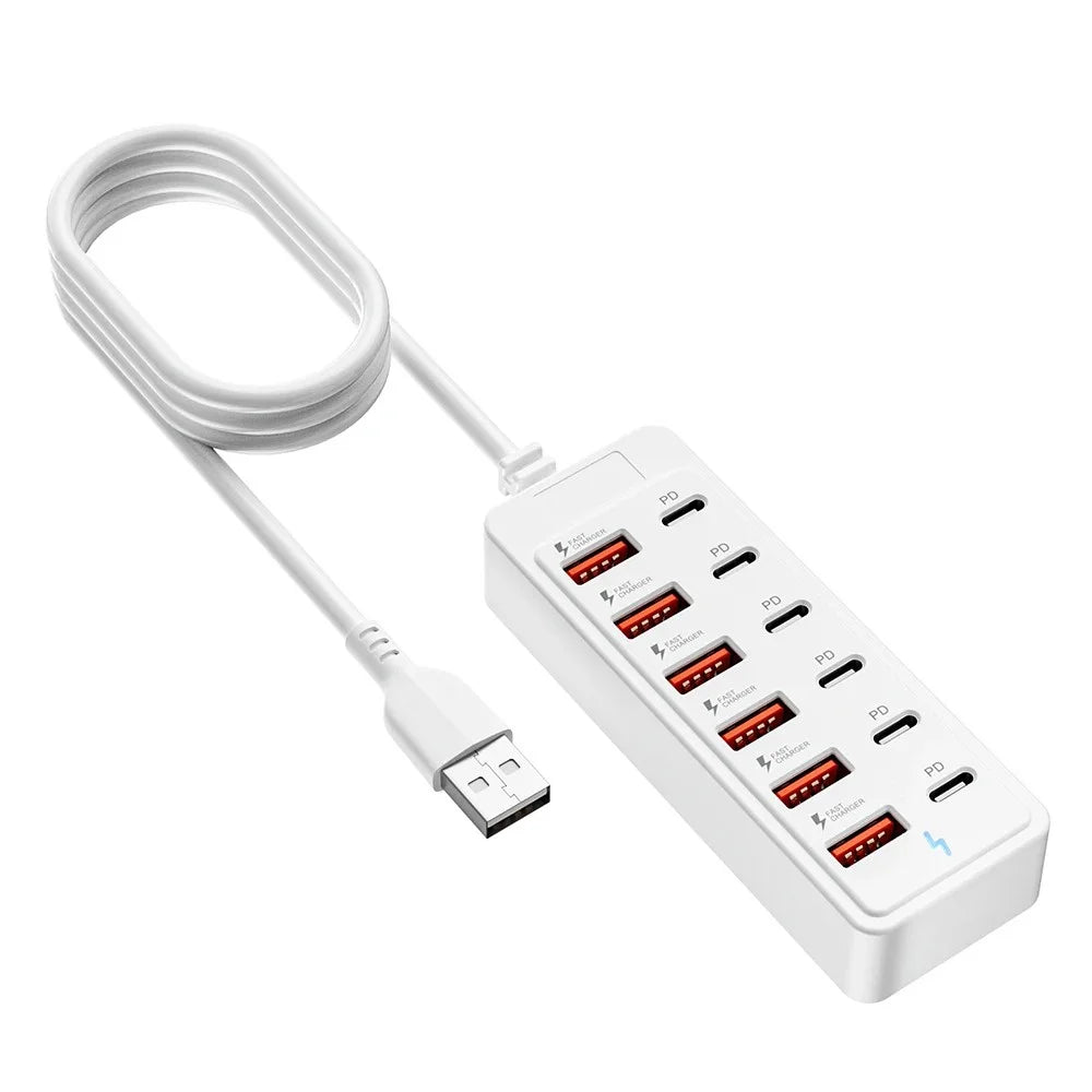 Hub Carregador USB 12 Portas Desktop (6 USB-A + 6 USB-C)