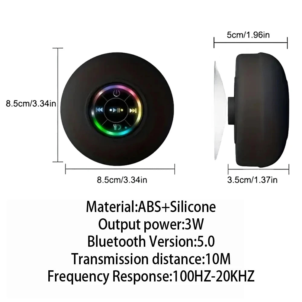 Caixa de Som Bluetooth Portátil IPX4 com LED e Ventosa