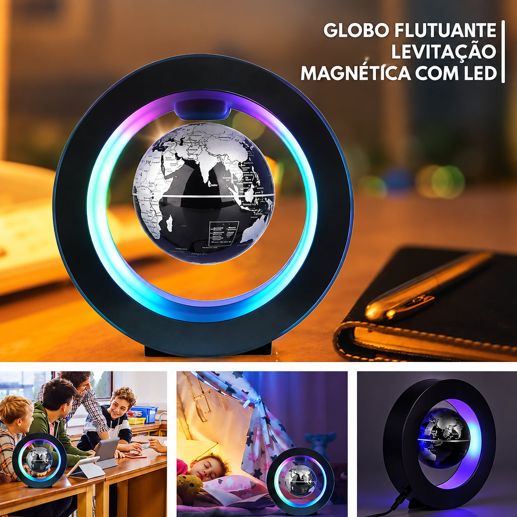 Globo Terrestre Levitante com LED — Decoração Mapa Mundi Magnético Giratório