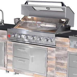 Churrasqueira Island Kitchen Station em Aço Inox — Queimadores Integrados, Certificado CE, Personalizável