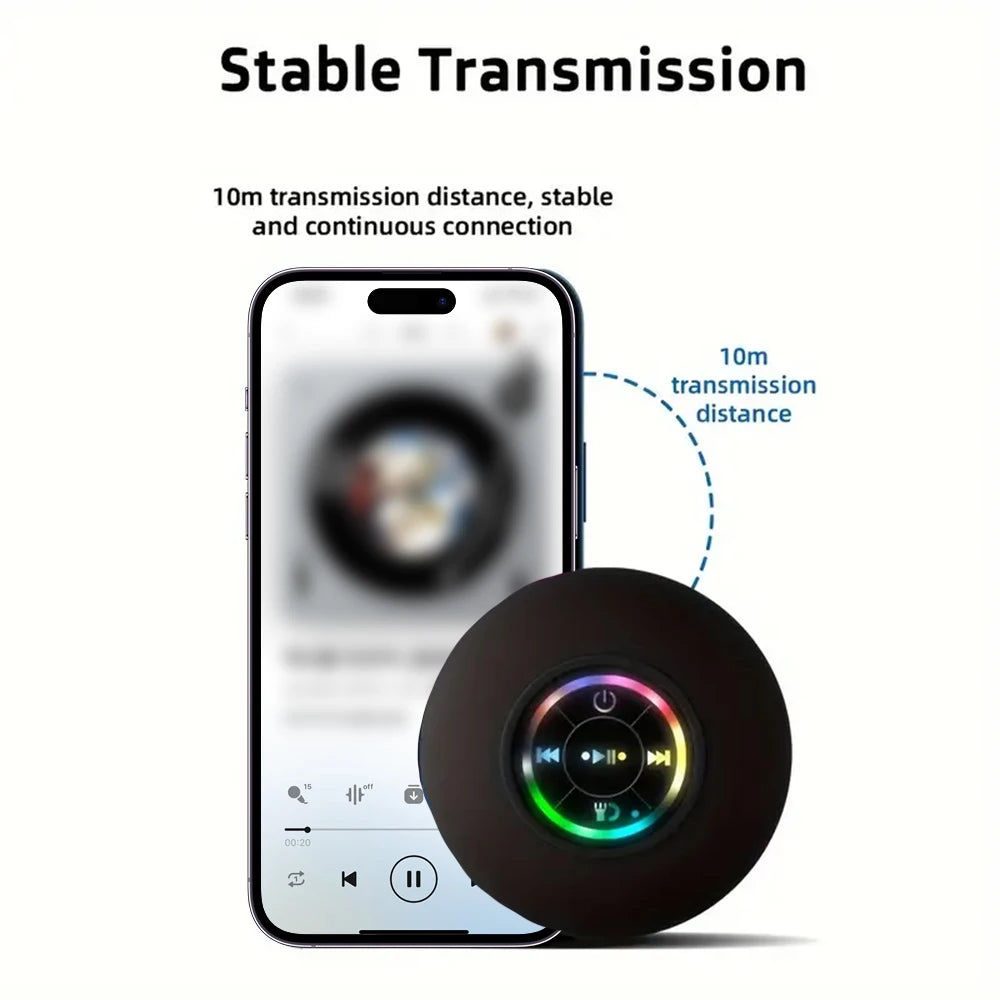 Caixa de Som Bluetooth Portátil IPX4 com LED e Ventosa