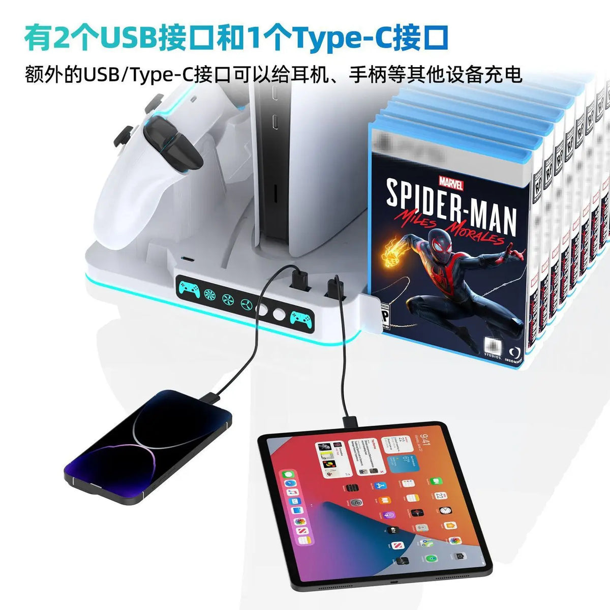Base Carregadora para PS5 Slim e Pro com Cooler e Iluminação RGB