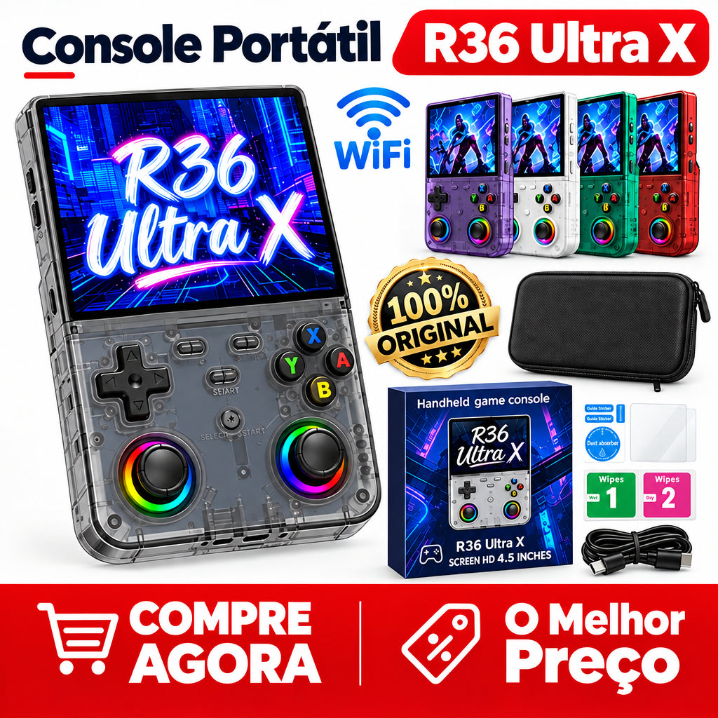 Console Portátil Retrô R36 Ultra X – Wi-Fi, Tela IPS 4.5", +40.000 Jogos