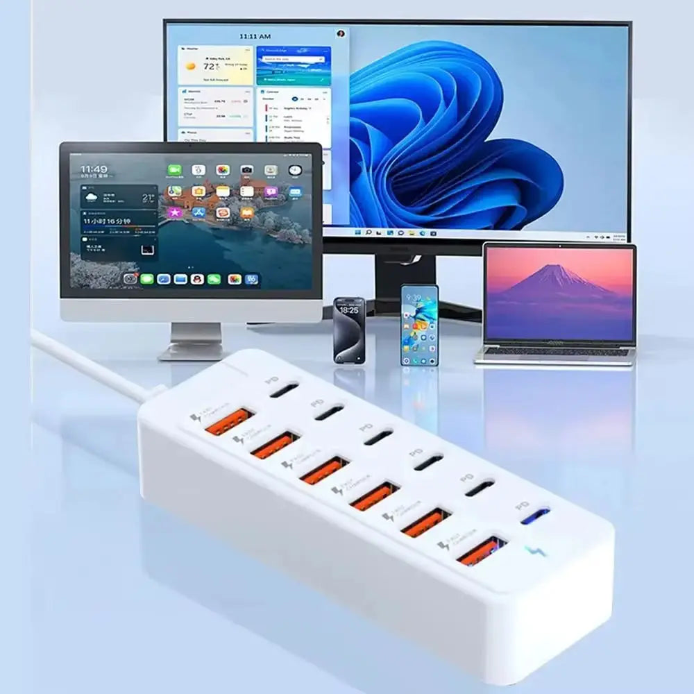 Hub Carregador USB 12 Portas Desktop (6 USB-A + 6 USB-C)