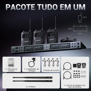 Monitor In-ear Sem Fio Phenyx Pro PTM-33 — 4 Canais Mono com Rack Mount para Palco