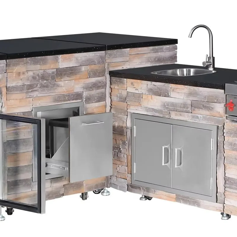 Churrasqueira Island Kitchen Station em Aço Inox — Queimadores Integrados, Certificado CE, Personalizável