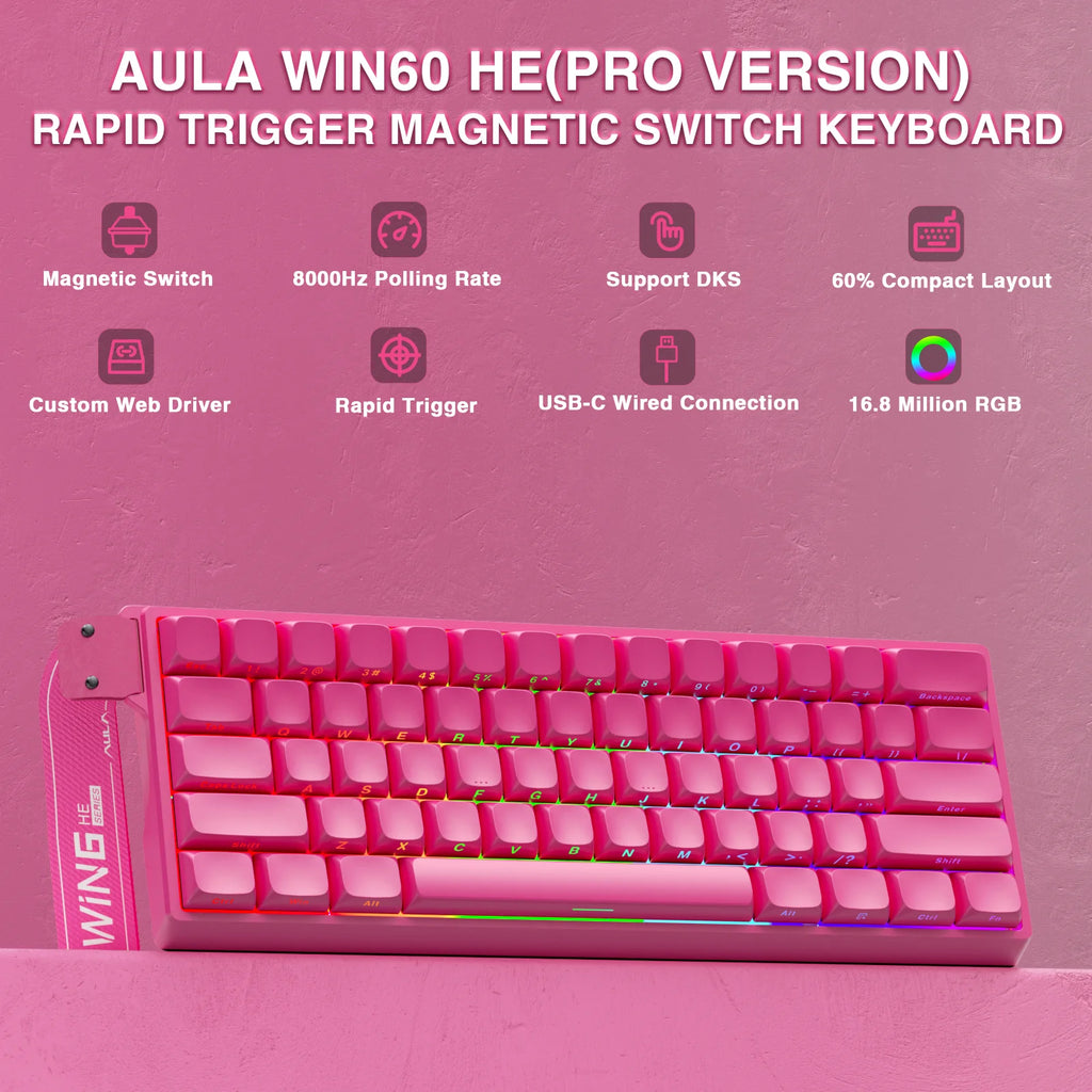 Teclado Gamer AULA WIN60 HE Pro MAX — Hall Effect Magnético 8000Hz Hot-Swap
