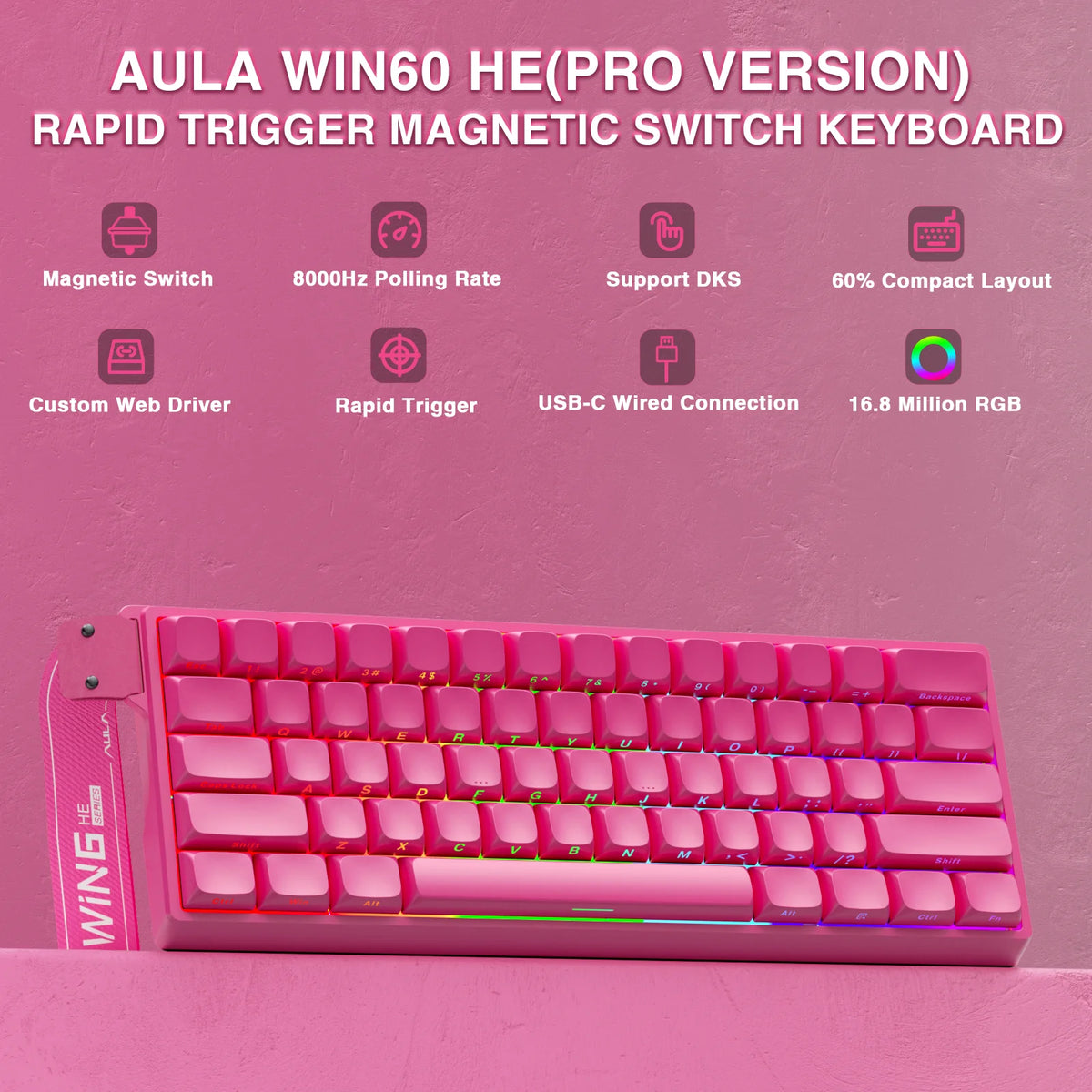 Teclado Gamer AULA WIN60 HE Pro MAX — Hall Effect Magnético 8000Hz Hot-Swap