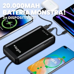 Powerbank 20000mAh com Lanterna LED — Carregador Portátil Design Favo de Mel