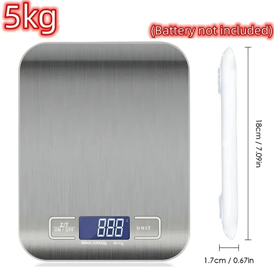 Balança Digital de Cozinha 5 kg ou 10 kg — Precisão de 1 g e Plataforma Inox