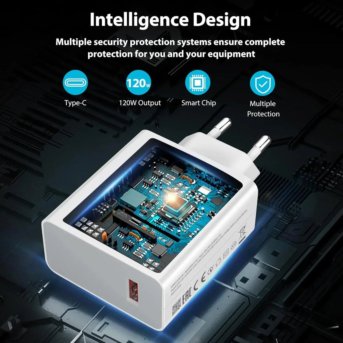 Carregador Turbo 120W EU para Xiaomi Redmi POCO + Cabo USB-C 6A