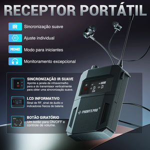 Monitor In-ear Sem Fio Phenyx Pro PTM-33 — 4 Canais Mono com Rack Mount para Palco