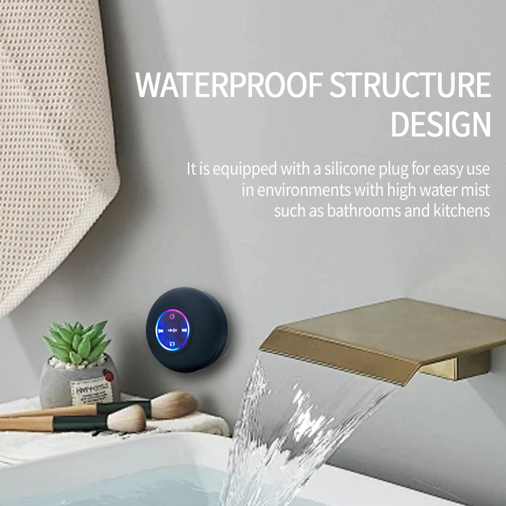 Caixa de Som Bluetooth Portátil IPX4 com LED e Ventosa