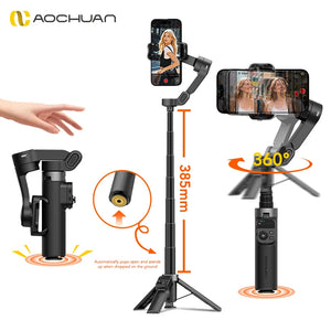 Gimbal Estabilizador AOCHUAN Smart X3 — 3 Eixos Anti-Vibração com Bastão Telescópico para Smartphone