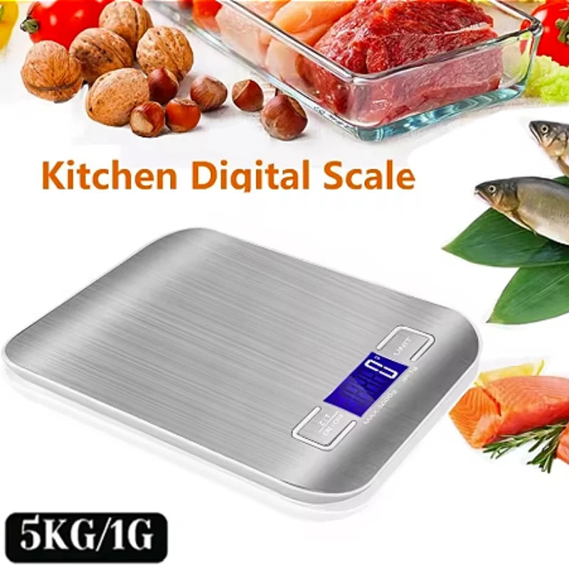 Balança Digital de Cozinha 5 kg ou 10 kg — Precisão de 1 g e Plataforma Inox