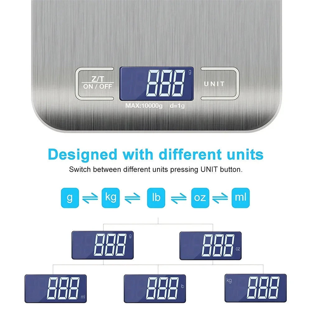 Balança Digital de Cozinha 5 kg ou 10 kg — Precisão de 1 g e Plataforma Inox