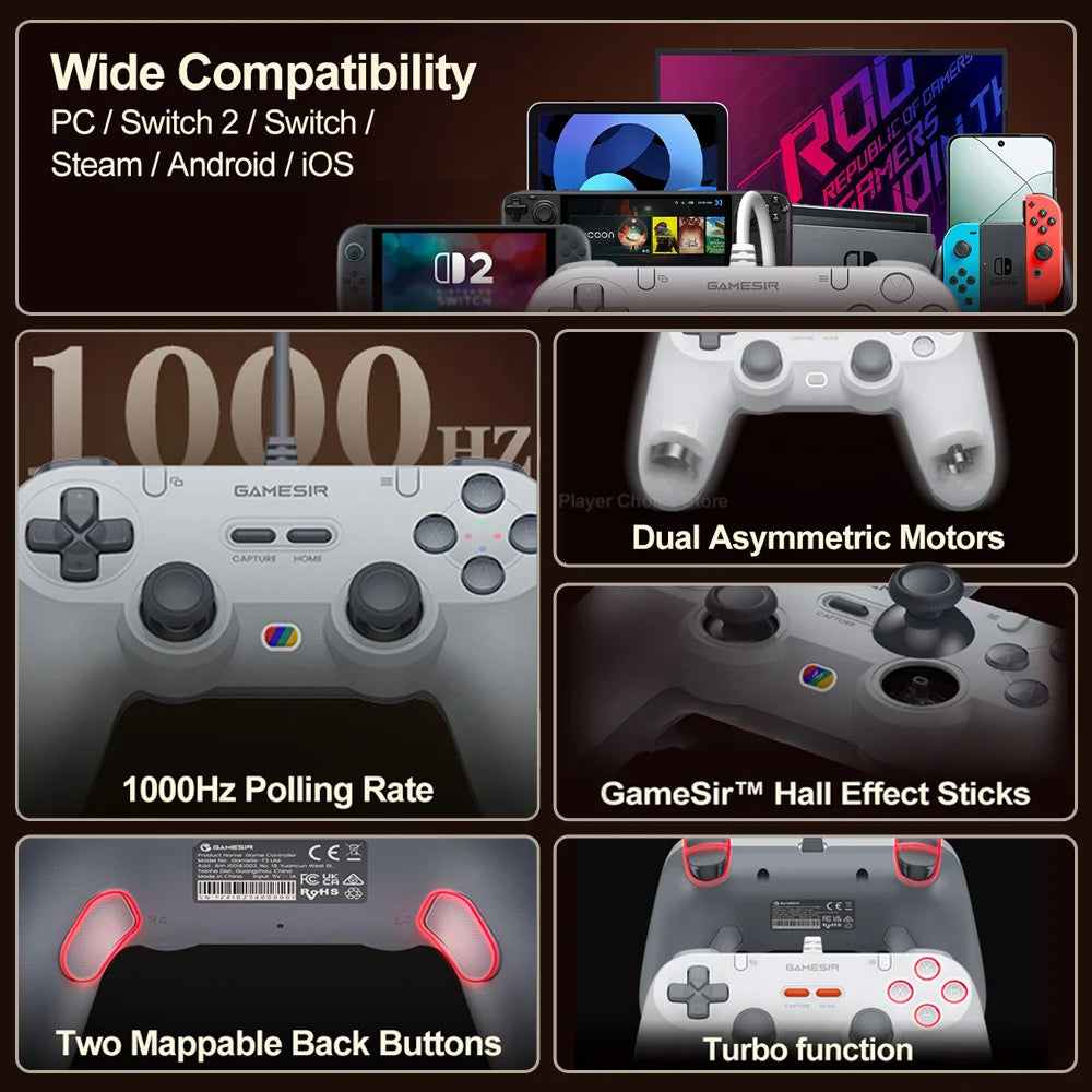 Controle GameSir Tegenaria Lite — Retrô com Fio Hall Effect para PC e Switch