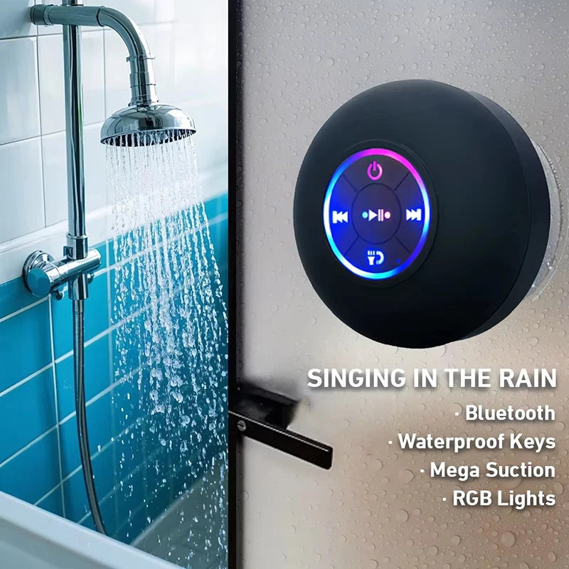 Caixa de Som Bluetooth Portátil IPX4 com LED e Ventosa