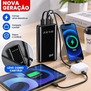 Powerbank 20000mAh com Lanterna LED — Carregador Portátil Design Favo de Mel