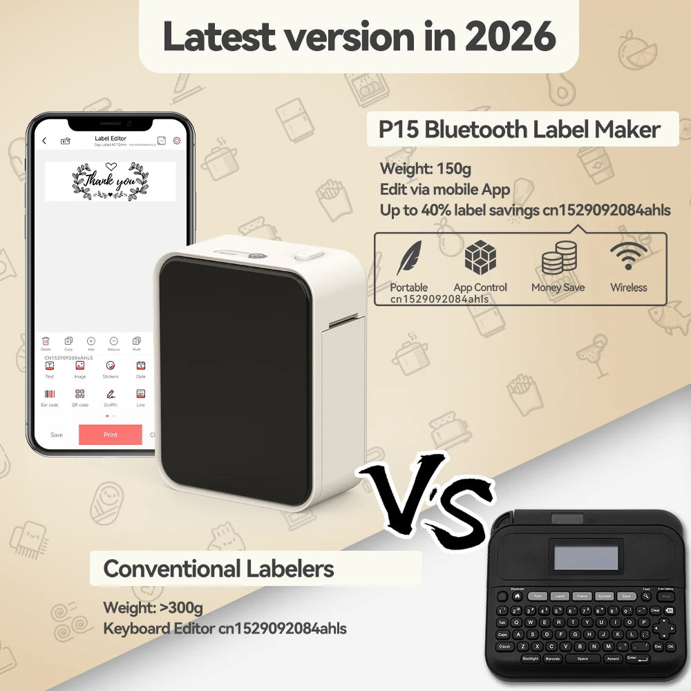 Mini Impressora de Etiquetas Marklife P15 — Bluetooth Sem Tinta para Celular