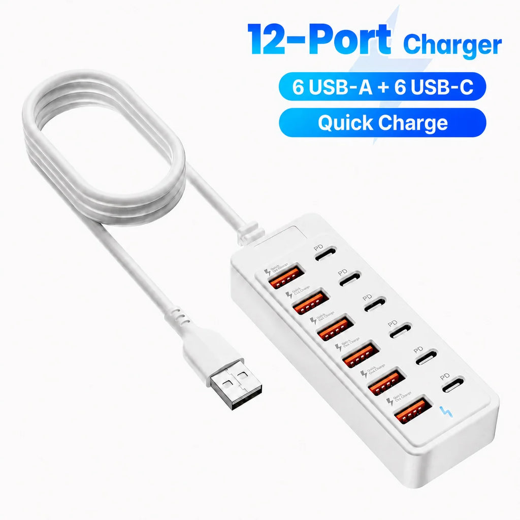 Hub Carregador USB 12 Portas Desktop (6 USB-A + 6 USB-C)